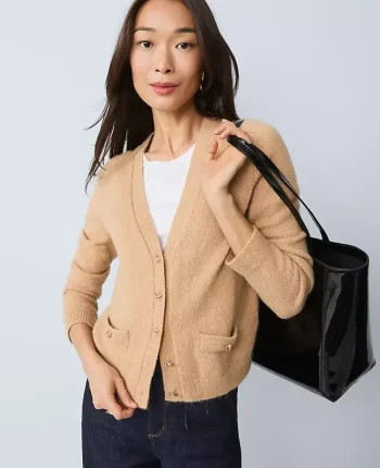 Ann Taylor Sweaters|All Sweaters|Petite V-Neck Cardigan Cafe Au Lait