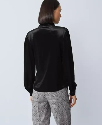 Ann Taylor Tops And Blouses|Petite Velvet Button Down Shirt Black