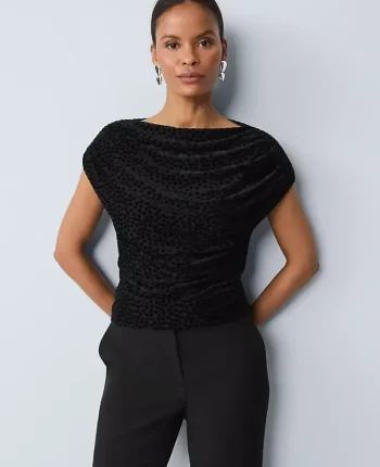 Ann Taylor Tops And Blouses|Petite Velvet Dot Draped Shell Black