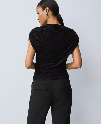 Ann Taylor Tops And Blouses|Petite Velvet Dot Draped Shell Black
