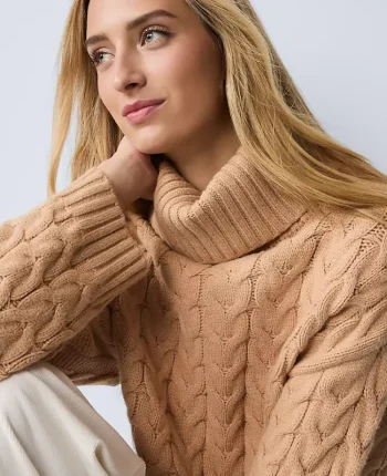 Ann Taylor Sweaters|All Sweaters|Petite Weekend Collection Cable Turtlneck Sweater Cafe Au Lait