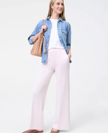 Ann Taylor Petite Pants|Petite Weekend Collection Cloud Plush Wide-Leg Pant Soft Pink Heather