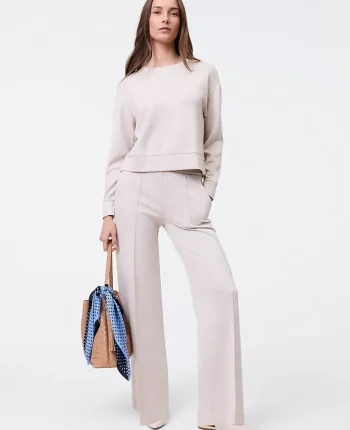 Ann Taylor Petite Pants|Petite Weekend Collection Cloud Plush Wide-Leg Pant Muted Taupe Heather