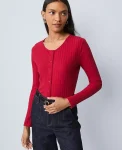 Ann Taylor Petite Weekend|Petite Weekend|Petite Weekend Collection Crew Neck Cardigan Jewel Red