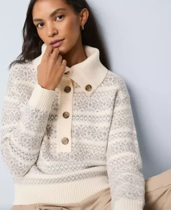 Ann Taylor Sweaters|All Sweaters|Petite Weekend Collection Fair Isle Polo Sweater Neutral Multi