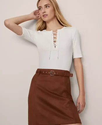 Ann Taylor Tops And Blouses|Petite Weekend Collection Lace-Up Top Winter White