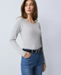 Ann Taylor Petite Weekend|Petite Weekend|Petite Weekend Collection Lace Trim Pointelle Top Medium Light Heather Grey