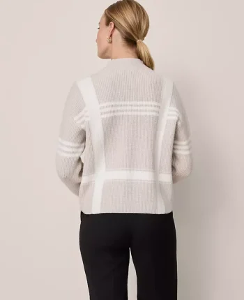 Ann Taylor Petite Sweaters|Petite Weekend|Petite Weekend Collection Plaid Mock Neck Sweater Neutral