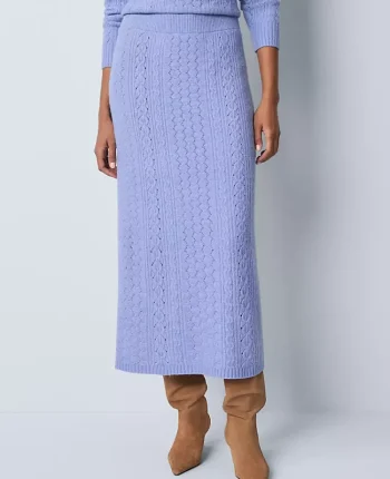 Ann Taylor Petite Skirts|Petite Weekend|Petite Weekend Collection Pointelle Sweater Skirt Peaceful Periwinkle