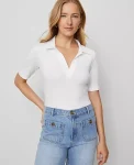 Ann Taylor Tops And Blouses|Petite Weekend Collection Split Neck Polo Top White