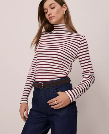 Ann Taylor Petite Weekend|Petite Weekend|Petite Weekend Collection Striped Turtleneck Top Cherry Pie