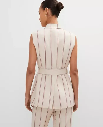 Ann Taylor Jackets And Blazers|Tops And Blouses|Pinstripe Belted Vest Flax