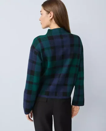 Ann Taylor Sweaters|All Sweaters|Plaid Mock Neck Sweater Rainforest