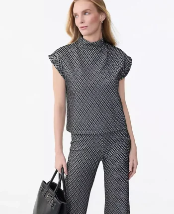 Ann Taylor Tops And Blouses|Plaid Mock Neck Top Black