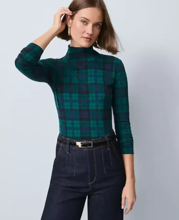 Ann Taylor Tops And Blouses|Plaid Turtleneck Top Rainforest