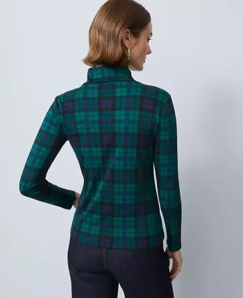 Ann Taylor Tops And Blouses|Plaid Turtleneck Top Rainforest