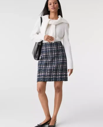 Ann Taylor Skirts|Plaid Tweed A-Line Skirt Pink/Blue Plaid