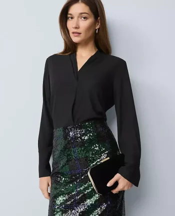 Ann Taylor Tops And Blouses|Pleat Neck Blouse Black