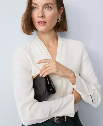 Ann Taylor Tops And Blouses|Pleat Neck Blouse Winter White