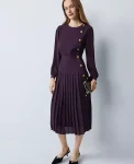 Ann Taylor Dresses|Pleated Button Flare Midi Dress Aubergine Dream