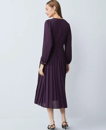 Ann Taylor Dresses|Pleated Button Flare Midi Dress Aubergine Dream