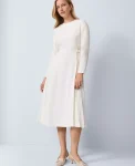 Ann Taylor Dresses|Pleated Crepe Flare Dress Winter White