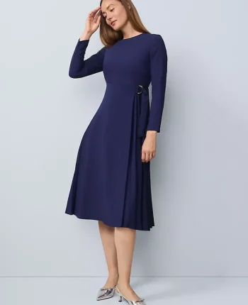 Ann Taylor Dresses|Pleated Crepe Flare Dress Twilight Sea