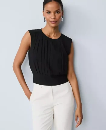 Ann Taylor Tops And Blouses|Pleated Satin Tank Top Black