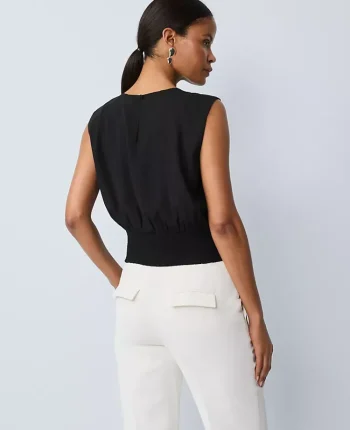 Ann Taylor Tops And Blouses|Pleated Satin Tank Top Black