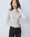 Ann Taylor Sweaters|All Sweaters|Pointelle Mock Neck Sweater Medium Light Heather Grey