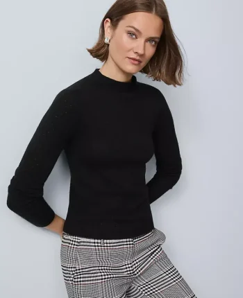 Ann Taylor Sweaters|All Sweaters|Pointelle Mock Neck Sweater Black