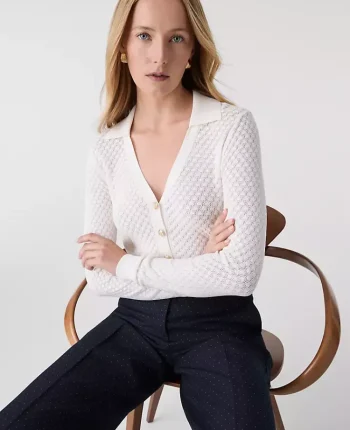 Ann Taylor Sweaters|All Sweaters|Pointelle Polo Sweater Winter White