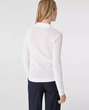 Ann Taylor Sweaters|All Sweaters|Pointelle Polo Sweater Winter White