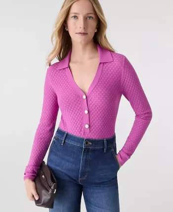 Ann Taylor Sweaters|All Sweaters|Pointelle Polo Sweater Sugar Plum