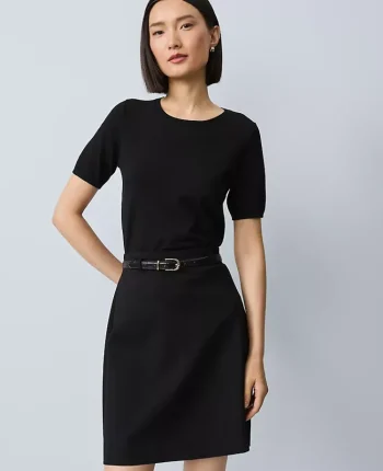 Ann Taylor Skirts|Ponte Belted A-Line Skirt Black