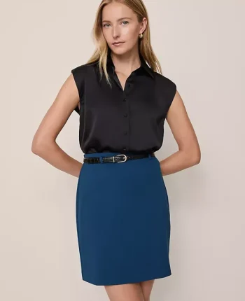 Ann Taylor Skirts|Ponte Belted A-Line Skirt Moonlit Backdrop