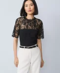 Ann Taylor Tops And Blouses|Ponte Lace Trim Top Black