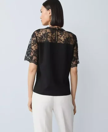 Ann Taylor Tops And Blouses|Ponte Lace Trim Top Black