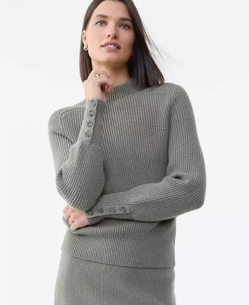 Ann Taylor Sweaters|All Sweaters|Ribbed Button Sweater Dried Moss