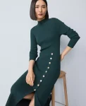Ann Taylor Dresses|Sweaters|Ribbed Button Sweater Dress Ponderosa Pine