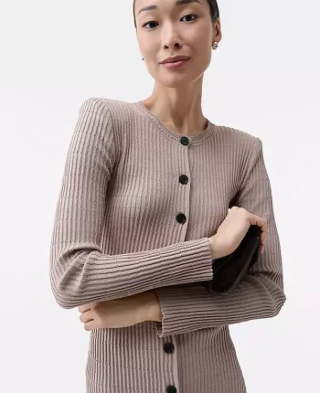 Ann Taylor Dresses|Sweaters|Ribbed Button Sweater Dress Mocha Meringue