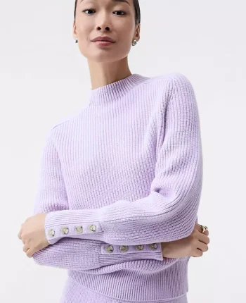 Ann Taylor Sweaters|All Sweaters|Ribbed Button Sweater Sunrise Lavender