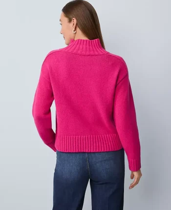 Ann Taylor Sweaters|All Sweaters|Ribbed Mock Neck Sweater Electric Pink