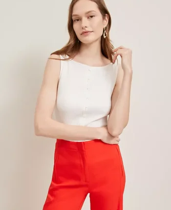 Ann Taylor Tops And Blouses|Ribbed Sleeveless Button Top Winter White