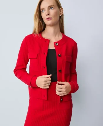 Ann Taylor Sweaters|All Sweaters|Ribbed Sweater Jacket Iconic Red