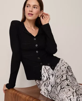 Ann Taylor Sweaters|All Sweaters|Ribbed V-Neck Cardigan Black