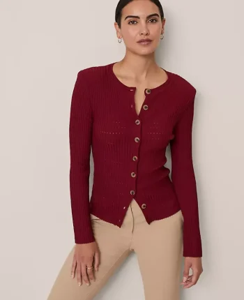 Ann Taylor Sweaters|All Sweaters|Ribbed V-Neck Cardigan Cherry Pie