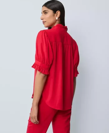 Ann Taylor Tops And Blouses|Ruffle Collar Blouse Iconic Red