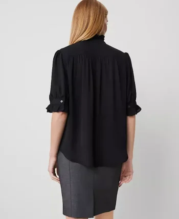 Ann Taylor Tops And Blouses|Ruffle Collar Blouse Black