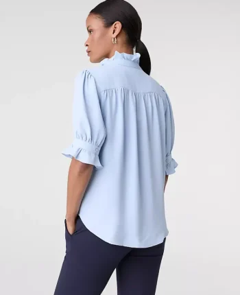 Ann Taylor Tops And Blouses|Ruffle Collar Shirt Pristine Blue